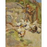 Henry Silkstone Hopwood RWS (British, 1860-1914). Sketch, boy with chickens, watercolour, signed, da