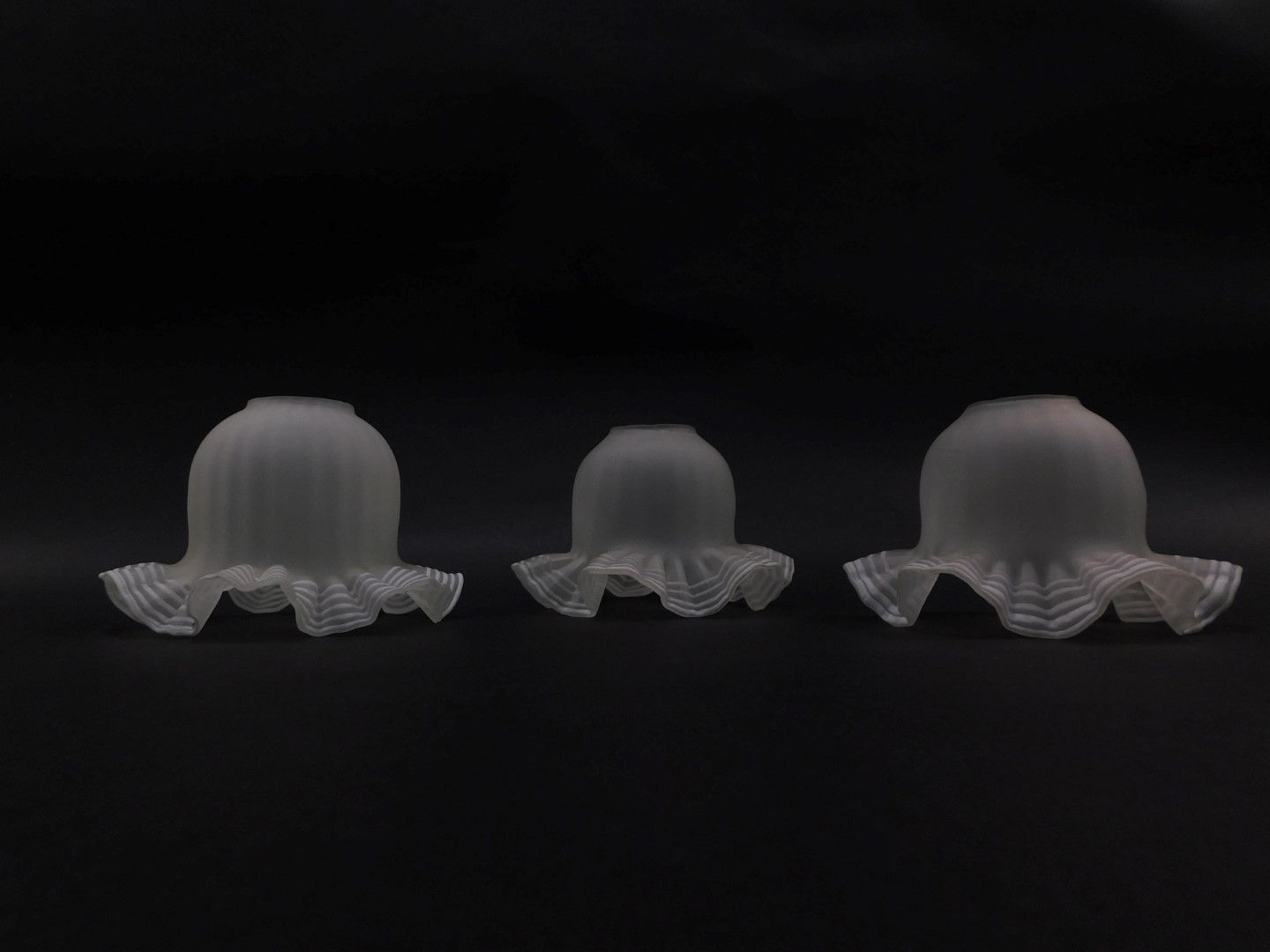 Victorian and later frosted and moulded glass lamp shades, three with white trailed decoration, comp - Image 5 of 5