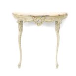 A 20thC French style console table, the D end marble finish top raised above a heavily carved frame,