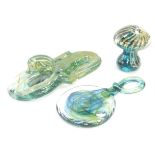 Mdina Studio glassware, comprising; a floral sculpture of shaped form picked out in yellow, green an