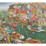 Joe Scarborough (British, b1938). Ella Harland's Whitby, print, signed, also signed by Captain N J B