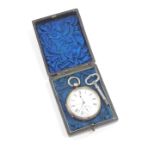 A Victorian gentleman's silver cased pocket watch, open faced, key wind, circular enamel dial bearin