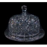 A heavy cut glass cheese dome, on stand, dome 19.5cm diameter.