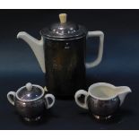 A WMF and Hutschenreuther porcelain and silver plated three piece coffee set, mid century, in the Ba