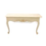 A late 20thC French style side table, with D end marble finished top, raised above a carved frieze c