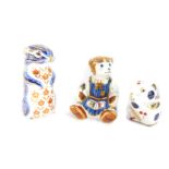 Three Royal Crown Derby porcelain imari paperweights, comprising School Girl Teddy., a field mouse.,