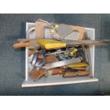 Tools, to include mitre block saw, hand saws, planes, etc. (1 box)