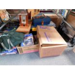 Tools to include spirit level, large vice, hand tools and effects, toolboxes, books, etc. (contents