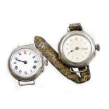 Two silver cased wristwatches, to include one with white enamel dial, gold marker points, with a Swi