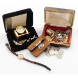 A group of costume jewellery and effects, to include wristwatches, bar brooches, faux pearl necklace