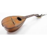 A mandolin, with domed marquetry banded back, and bone fret keys, 60cm long.