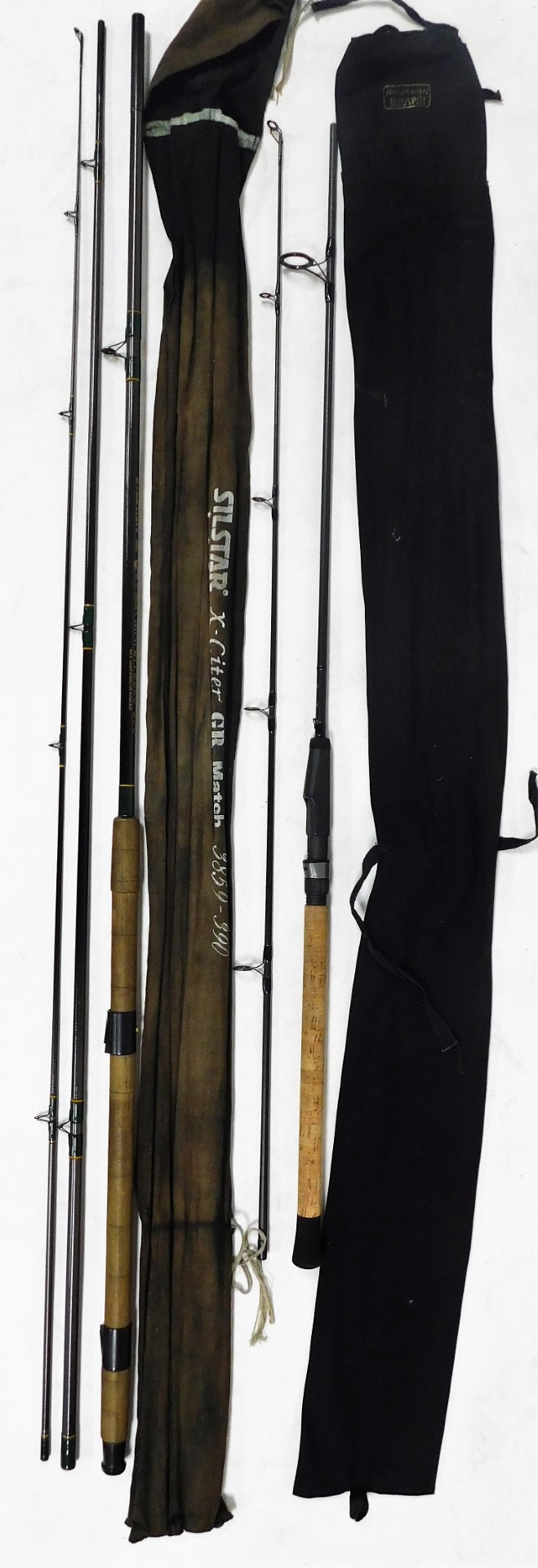 A Silstar X-citer graphite match fishing rod, 3.9 meters, with bag, and a Greys two piece stalking r