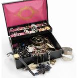 A group of costume jewellery, to include silver plated bangles, necklaces, bar brooches, silver fram