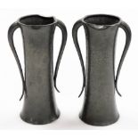 A pair of English pewter Homeland Art Nouveau style vases, each stamped W and Co 6489, 18cm high.