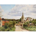 Malcolm Doughty. Wilsford in spring, painted 1984, before alteration to The Plough, oil on board, 48