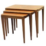 A nest of vintage teak tables circa 1960s, rectangular topped, on square tapering legs, the largest