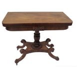 An early 19thC mahogany card table in the manner of Trotter of Edinburgh, with rounded rectangular f