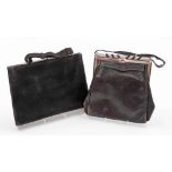 A vintage ladies leather handbag and a suede handbag. (2)
