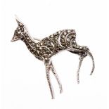 A marcasite deer brooch, set with various marcasite on a white metal back, with single pin, marked s