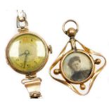 Two items of jewellery, to include a 9ct gold cased wristwatch, with circular silvered colour dial,