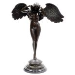 After A.A.Weinman. Nude figure of a lady with wings, on stepped marble base, 61cm high, approximatel