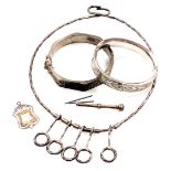 Various silver and other jewellery, to include an abstract steel necklace, two silver bangles, a sil