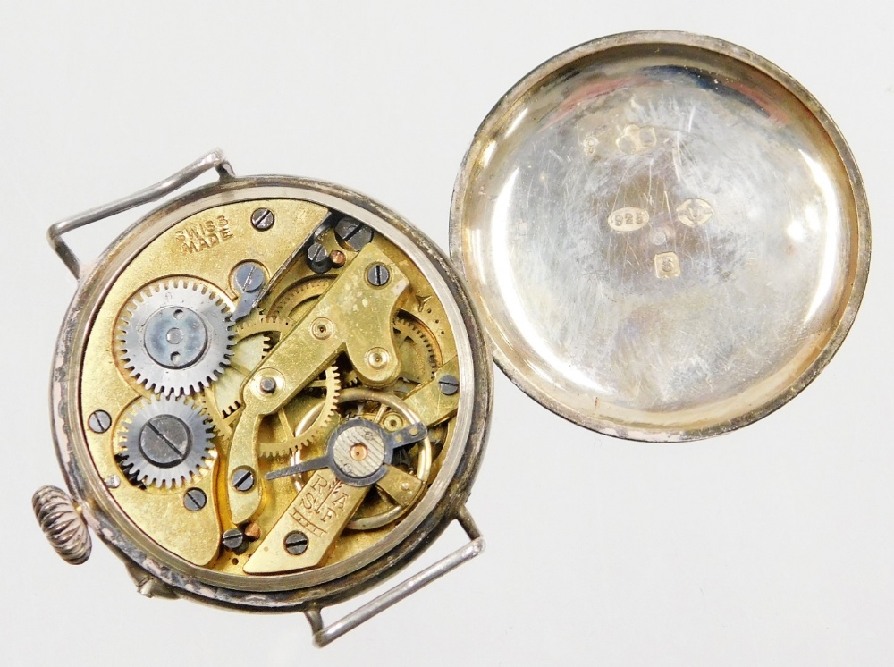 Two silver cased wristwatches, to include one with white enamel dial, gold marker points, with a Swi - Image 4 of 4