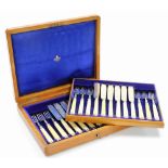 A silver and bone handled cased fish knife and fork set, twelve place settings with makers stamp GH,
