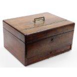 A late 19thC mahogany writing box, the outside with brass handle, opening to reveal a crushed green