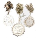 A group of silver and other coin related jewellery, to include a Victorian 1889 silver crown, in a s