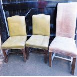 A pair of Chippendale design mahogany high back dining chairs, with studded leather upholstery, and