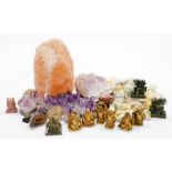 Various crystals and ornaments, to include a group of miniature Buddha figures, amethyst crystals an
