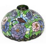 A Tiffany style light shade, decorated with pink, blue and purple flowers and butterflies, 52cm diam