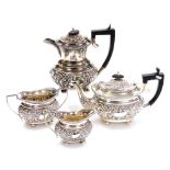 A late Victorian four piece silver bachelors tea and coffee service, comprising coffee pot, 19cm hig