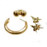 A group of 9ct gold and other earrings, comprising a pair of 9ct gold Masonic earrings (AF), a 9ct g