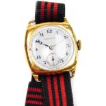 A 9ct gold Vertex gent's wristwatch, with a circular white enamel dial, seconds dial, on a later mat