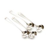 A set of four George III Old English pattern silver salt spoons, Old English pattern, initialled Lon
