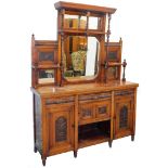 A Victorian Arts and Crafts design stained oak dresser, the three sectional mirror top with barley t
