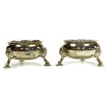 A pair of Victorian silver plated crested cauldron salts, by T. Bradbury & Son of Sheffield, each on