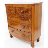 A late 19thC mahogany chest, of two short and three long drawers, each with mother of pearl inlaid h