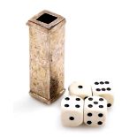 A novelty silver dice case, heavily embossed with foliate decoration enclosing four dice, Sheffield