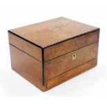 A Victorian walnut writing and jewel box, the top inset with a brass plaque bearing presentation in