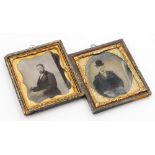 Two daguerreotype photographs, of a gentleman and lady, in oval shaped with gilt bordering in a blac