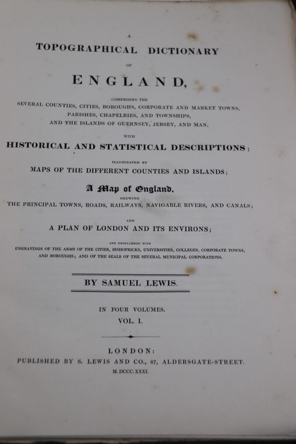 Lewis (Samuel) A TOPOGRAPHICAL DICTIONARY OF ENGLAND... 4 vol., engraved maps, foxed, later cloth, w - Image 2 of 5