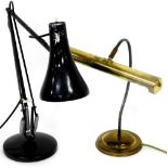 Two lamps, to include a black angle poise lamp, 50cm high unextended and a gilt brass desk lamp, 40c
