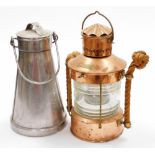A good quality reproduction copper ships lantern, marked ANKERLICHT, 40cm high, and a stainless stee