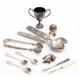 A group of silver plated and other wares, to include a silver plated trophy cup for the horseshoe ca