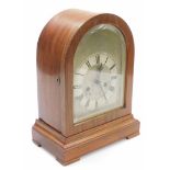 A late 19thC mahogany cased mantel clock, with a silvered dial, and eight day striking movement by B