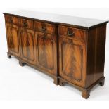 A 20thC mahogany and flame mahogany finished break front sideboard, with two frieze drawers above tw