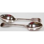 A pair of Edwardian silver Fiddle pattern serving spoons, Sheffield 1908, maker W G & S, 5½ oz.